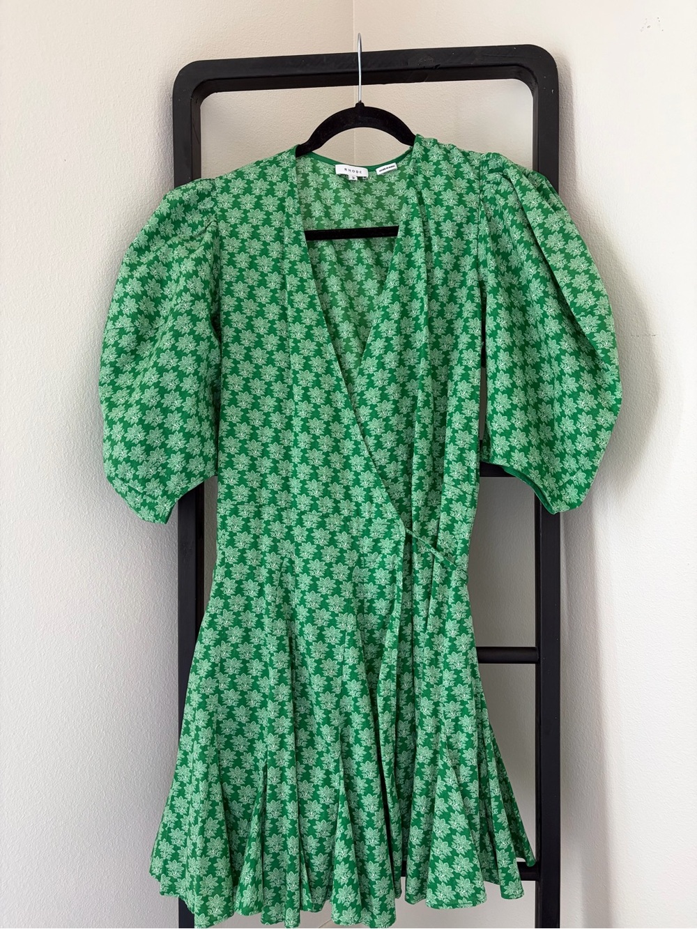 RHODE Green Floral Wrap Mini Dress